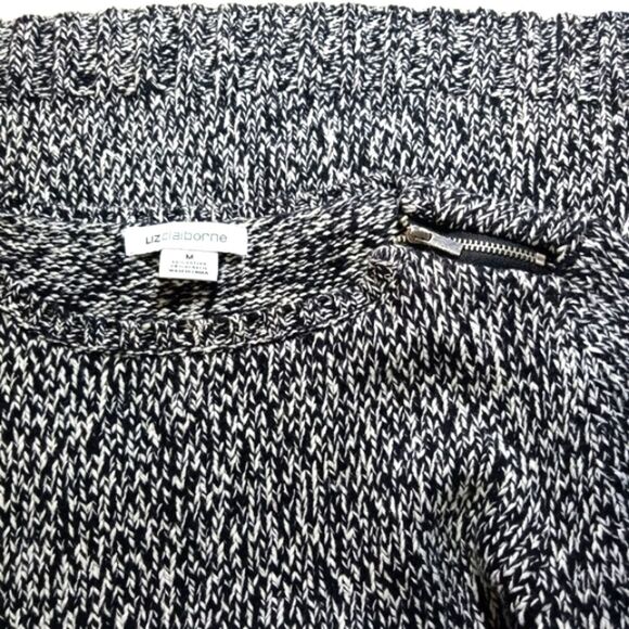 Liz Claiborne Sweater Size Medium Pullover Black White Gray Marled Crew Neck - Picture 4 of 8